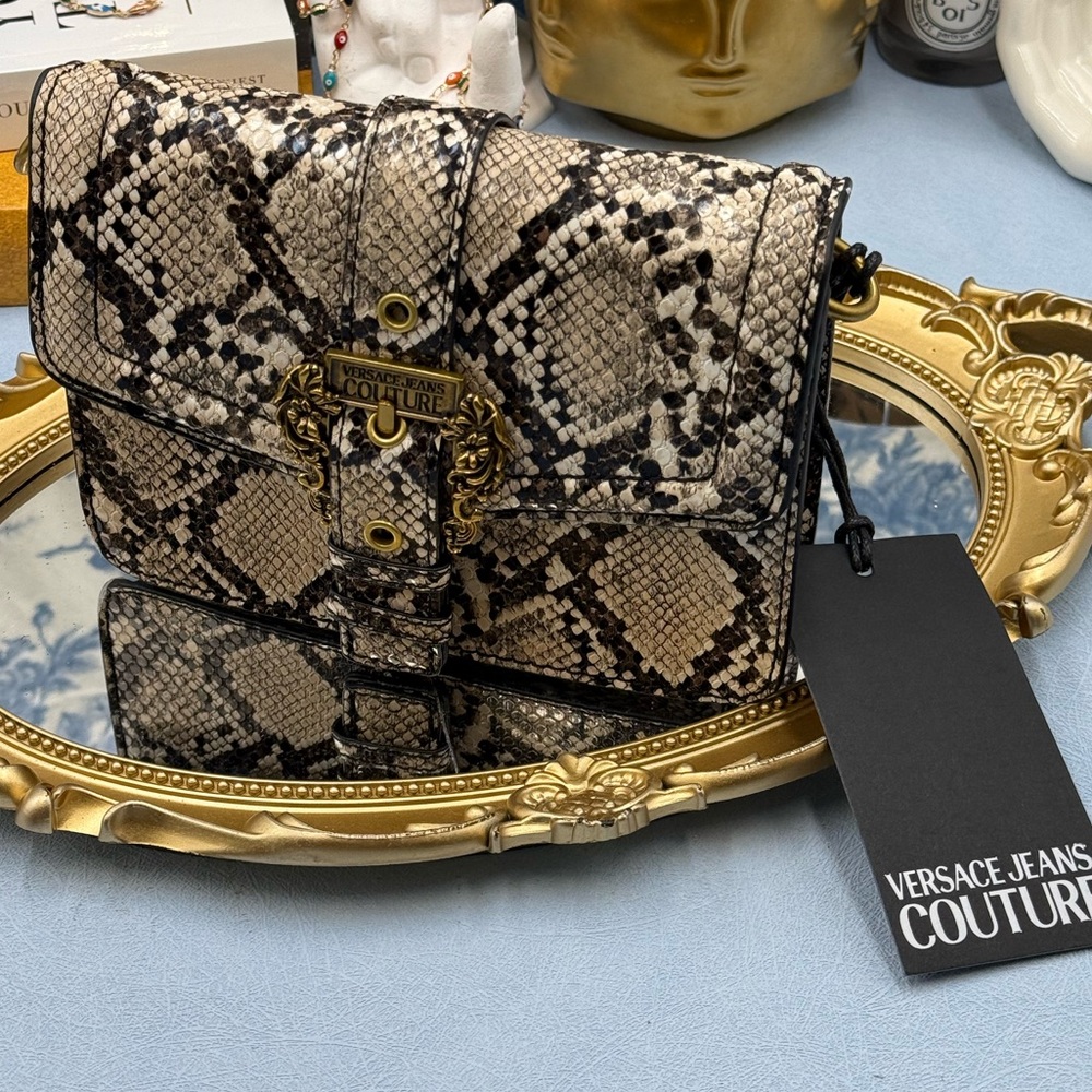 🆕 VERSACE JEANS COUTURE 🧿 NWT Medium Snakeskin-Effect Crossbody Shoulder Bag - Picture 14 of 16